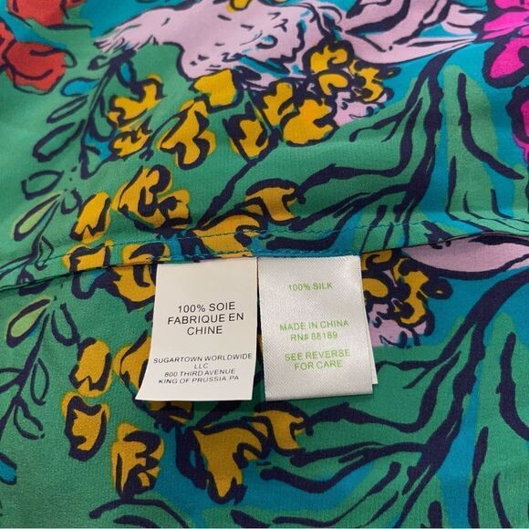 LILLY PULITZER Dusk Silk Racerback Tank Shake Your Tailfeather Blouse XS - Picture 3 of 3